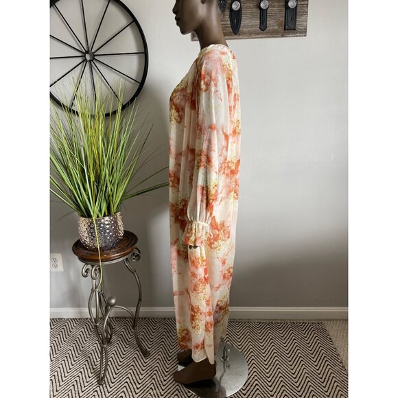 H&M NWT Floral Long-Sleeve V-Neck Maxi Dress With Sheer Overlay & Lining Size M - Picture 2 of 11